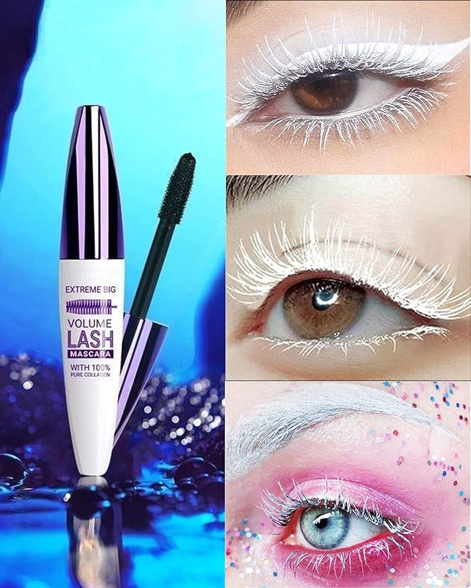 5D White Red Mascara for Eyelashes, Longlasting Waterproof Colored Volumizing Mascara Volume and Length,Curling Fiber rimel de pestañas,Eye Makeup Gift for Women Girl Cosplay Party Stage Use