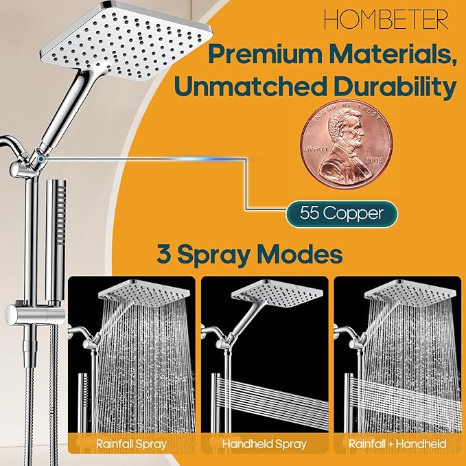 Hombeter Filtered Shower Head with Handheld Spray Combo High Pressure Rain Shower Head Dual Shower Head with Filters - Removes Chlorine Height Adjustable & Built-in Power Wash