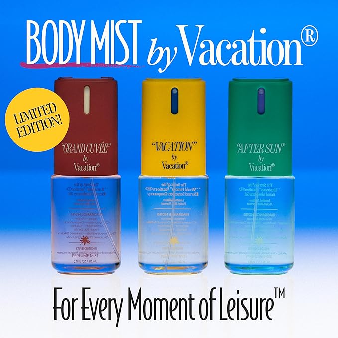 VACATION GRAND CUVÉE Body Mist, Perfumed Body Spray for Women & Men, Aloe Vera, Argan Oil, Amber, Vanilla Bean, Peach & Oceanic Scent, Layer with Eau de Toilette, Travel Size 3 fl oz