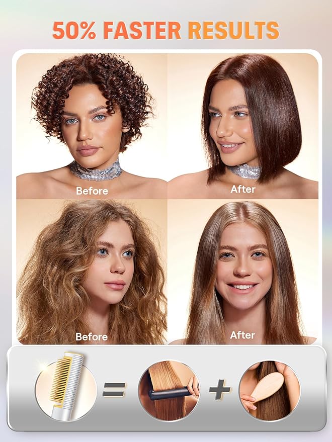 SHEGLAM Straightener Brush 3D Ionic Hair Straightening Brush with 24K Gold Heated Comb, Anti-Scald Design, 60s Fast Heat-Up, Auto-Off, Frizz Control, Sleek & Smooth Styling