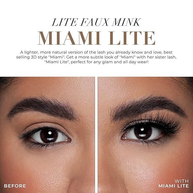 Lilly Lashes Miami Lite Faux Mink Strip Lashes, Light Brown, Reusable, No Glue Included