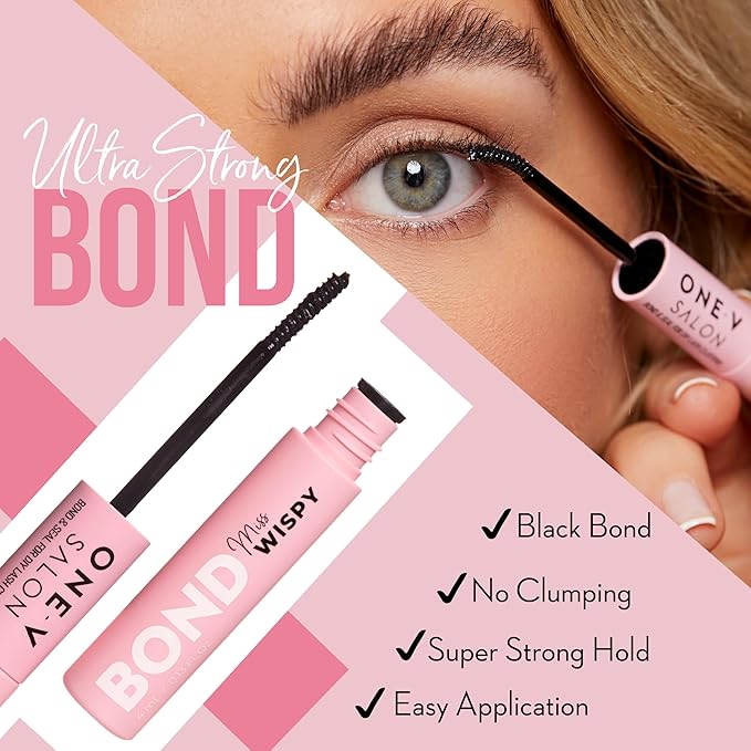 One V Salon Miss Wispy Lash Bond & Seal, 2-in-1 Super-Strong Bond & Seal Lash Glue Tube (0.13 Fl Oz + 0.13 Fl Oz) Waterproof & Non-Clumpy, Longer Retention of False Cluster Extensions, Hypoallergenic