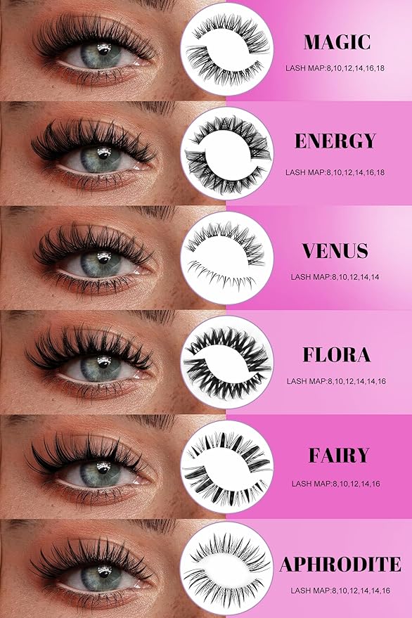 Aphrodite Lash Clusters Kit Wispy Natural 8-18mm Eyelashes Cluster Extension Kit C Curl Spiky Lashes Individual DIY False Lash Extension Kit with Lash Bond and Seal, Thin Invisible Lash Band
