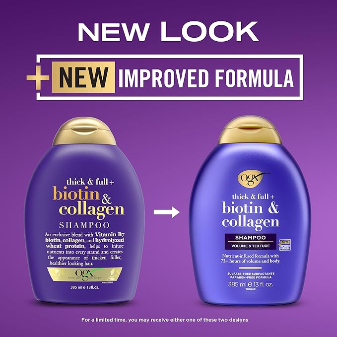 OGX Shampoo for Thin Hair, 13 fl oz | Biotin & Collagen | Volumizing | Sulfate-Free | Pack of 2