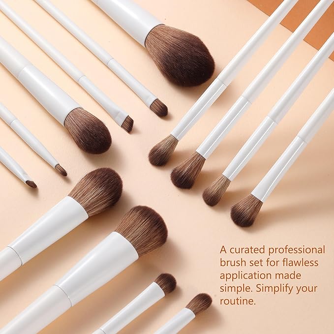 Makeup Brushes 14-Piece Premium Synthetic Makeup Brush Set Foundation Powder Contour Concealers Eyeshadow Blending Liner Makeup Brush Kit with Powder Puffs & Brush Bag