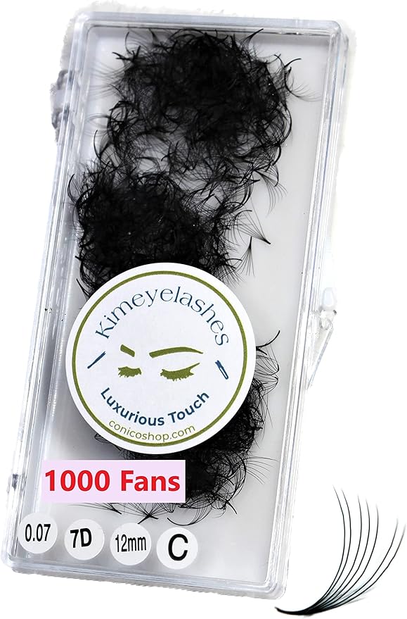 7D - 0.07 C and D Curl 1000 Premade volume fans loose Fans, Handmade eyelash extensions supplies Russian volume lash promade fan (7D - 0.07 - Curl D, 11mm)
