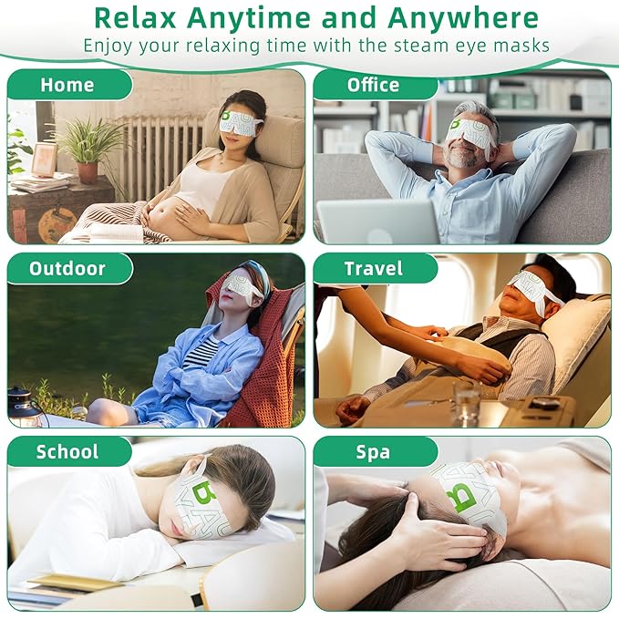 BAWUYI 12 Packs Self Heating Eye Masks for Dry Eyes Disposable Heated Eye Mask Warm Compress Sleep Mask Stress Relief Travel Ready Relaxation Unscented