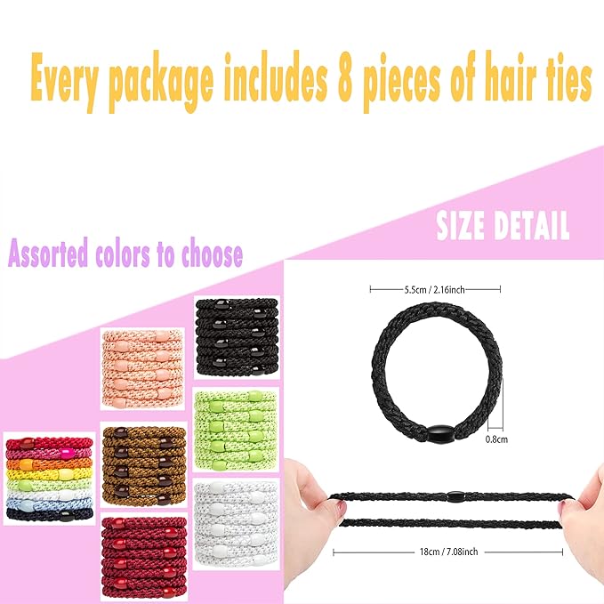 AXEN 8PCS Elastic Hair Tie for Women Girls, Cotton Bands Soft Woven Ponytail Holders for Thick Hair and Curly Hair, Orange