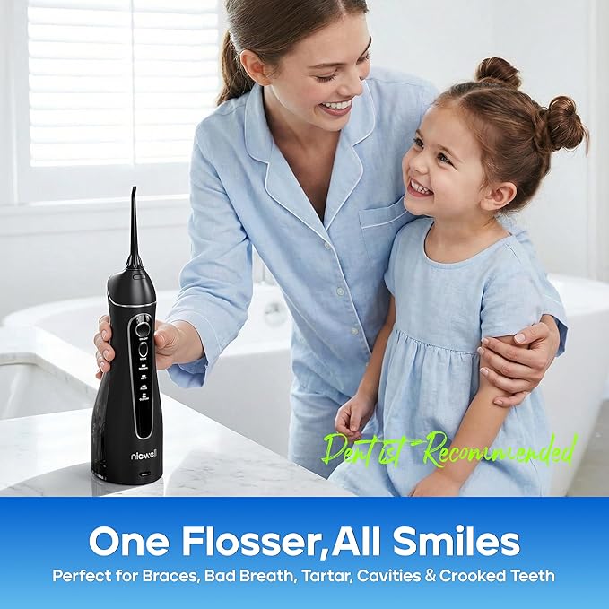 Nicwell Cordless Water Flosser - 4 Modes Rechargeable Oral Irrigator IPX7 Waterproof with 5 Tips for Deep Cleaning