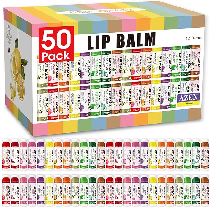AZEN 50 Pack Lip Balm, Natural