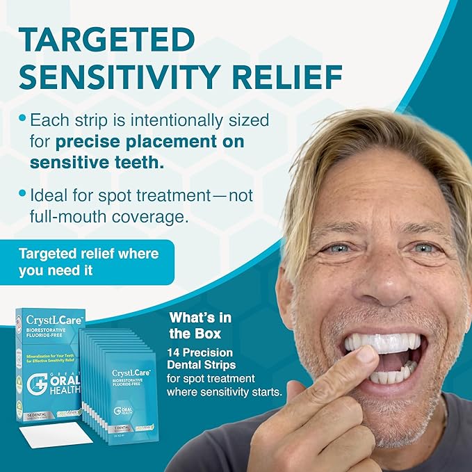 CrystLCare Tooth Sensitivity Treatment for Lasting Relief for Adults & Kids – Sensitive Teeth Dental Strips for Nano Hydroxyapatite Enamel Remineralization & Sensitive Tooth Enamel Repair (14 Count)