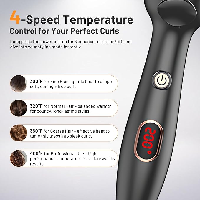 Thermal Brush, 3-in-1 Curling Iron - 30s Fast Heat, 4 Temp Settings (300℉-400℉), Anti-Scald Design for Loose Curls, Straight Hair & Volume (Home & Travel Use)