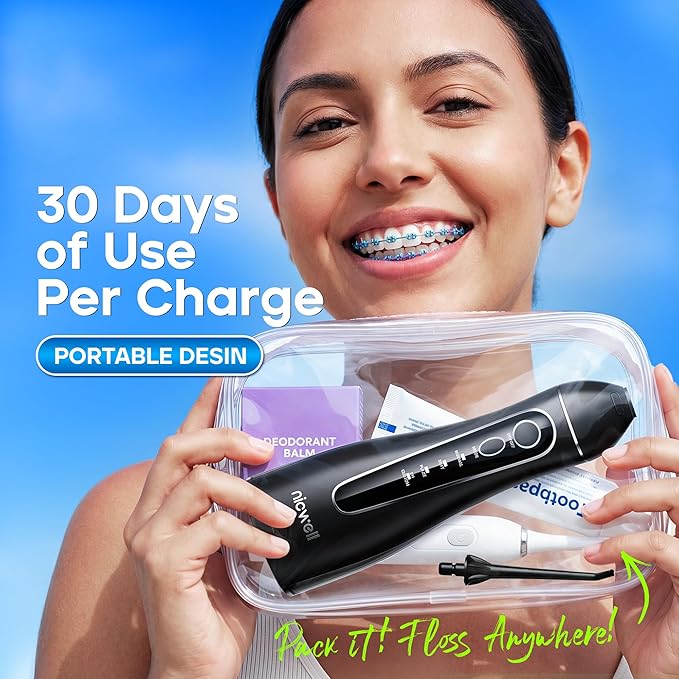 Nicwell Cordless Water Flosser - 4 Modes Rechargeable Oral Irrigator IPX7 Waterproof with 5 Tips for Deep Cleaning