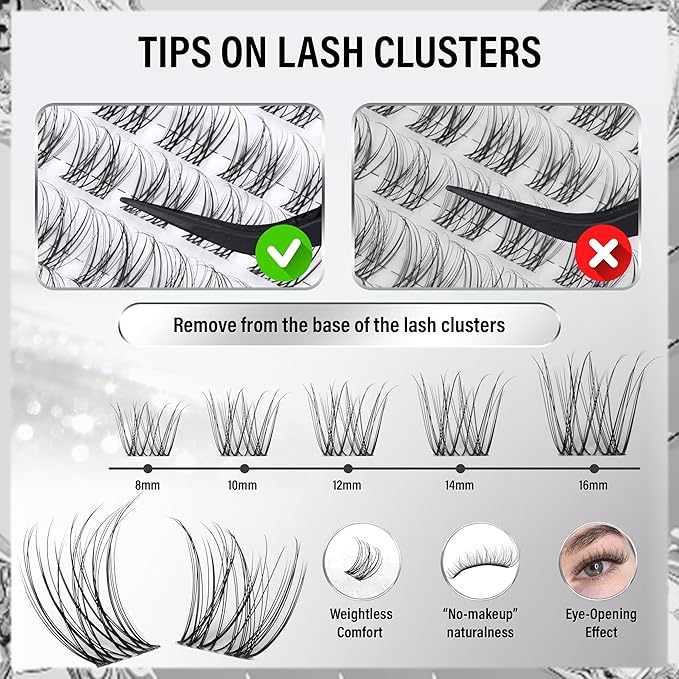 Velure Lash Clusters Natural Cluster Eyelash Extensions Wispy Individual Lashes Clusters DIY Ultra-Light Lash Extensions Soft C Curly Eye Lashes with Invisible Thin Band, 8-16mm, 120Pcs