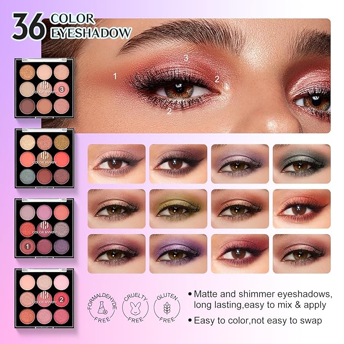 Color Nymph All In One Makeup Kit Comestics Gifts for Girls Teens, Travel Makeup Set 4 Trays Train Case for Beginner Includes Eyeshadow Highlighter Lipgloss Blush Concealer Brush Eyeliner Lipbalm