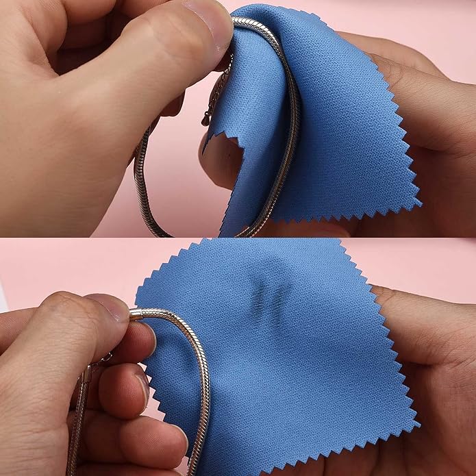 SEVENWELL 50pcs Jewelry Cleaning Cloth Pink Polishing Cloth for Sterling Silver Gold Platinum Small Polish Cloth 8x8cm