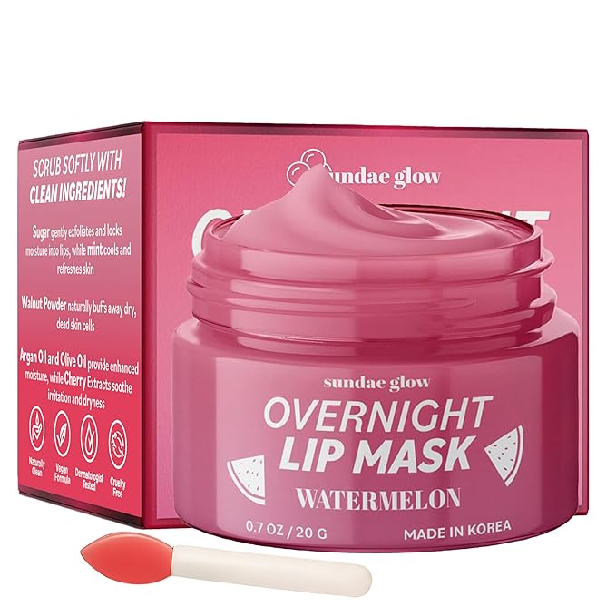 Sundae Glow Lip Mask with Watermelon – Overnight Lip Repair, Intense Hydration & Smoothing – Dermatologist Tested, Korean Skin Care – 95% Natural, Clean Beauty, Cruelty-Free – 1 Pack