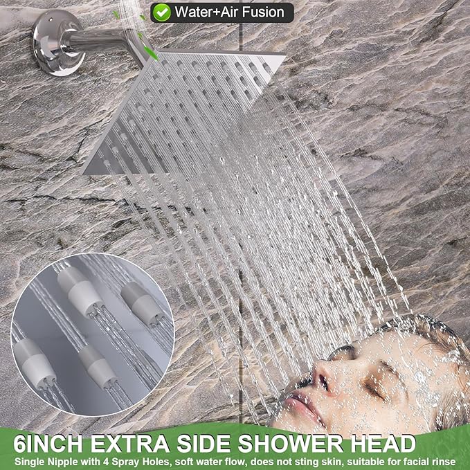 HOMEDEC 15.7x31.5" Rainfall Shower Head System, with 6 Body Jets with Handheld and Dual Side 6" Wall Mount Head, Chrome