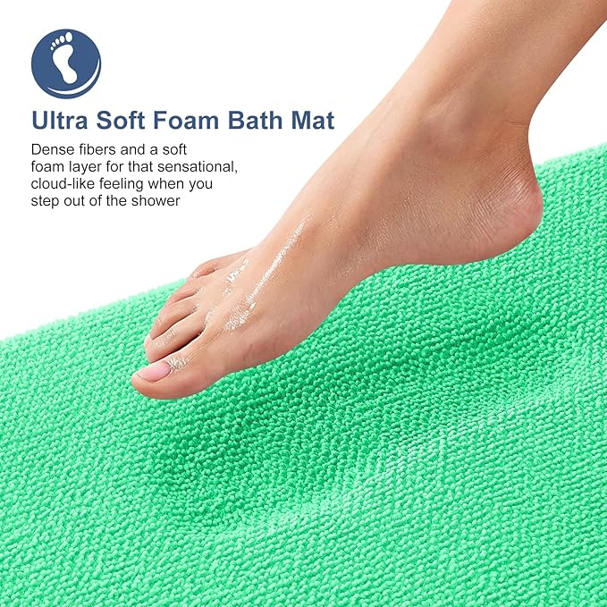 OLANLY Thick Memory Foam Bath Mat Rug 44x24, Extra Soft Absorbent Bathroom Rug, Quick Dry Bath Mats, Non-Slip, Machine Washable Carpet for Bathroom, Tub and Shower, Home Decor Accessories, Mint Green