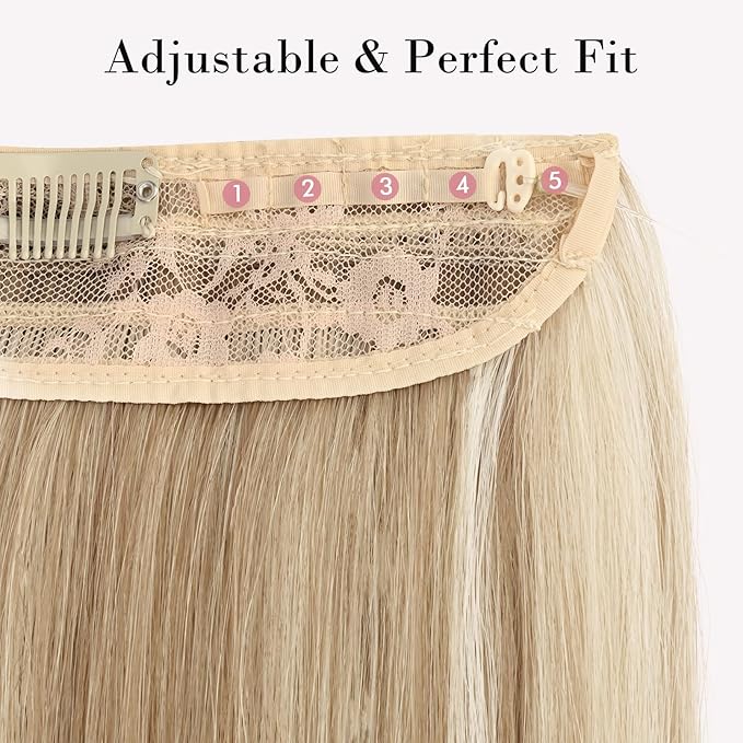 REECHO Invisible Wire Hair Extensions with Transparent Headband Adjustable Size Removable Secure Clips in Straight Secret Hairpiece for Women (Pack of 1), Ash Brown with Light Blonde Highlights)