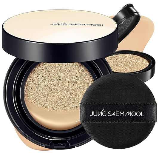 JUNG SAEM MOOL Essential Skin Nuder Cushion | Natural Finish, Buildable Coverage Cushion Foundation by Korean Makeup Artist (Refill Included, 0.98 Fl Oz, SPF 50), 19 Light