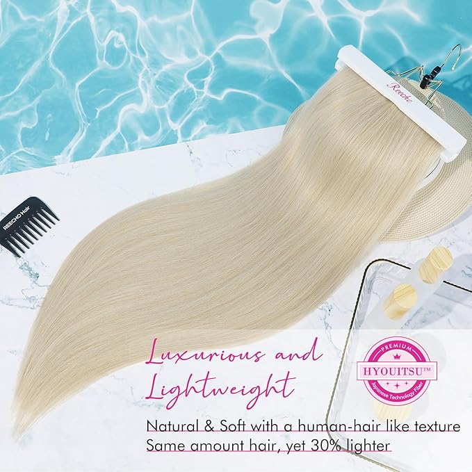 REECHO 28" Straight Long 4 PCS Set Thick Clip in on Hair Extensions -Light Blonde