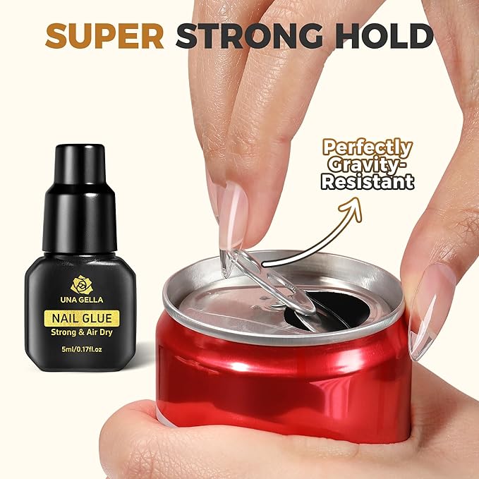 UNA GELLA Fast Drying Super Strong Nail Glue for Press Ons(5ML*3PCS) Acrylic Nails Tips No U/V Light Needed Press On Nail Glue Salon Quality Professional Nail Glue Home DIY with Opener, Drip Use
