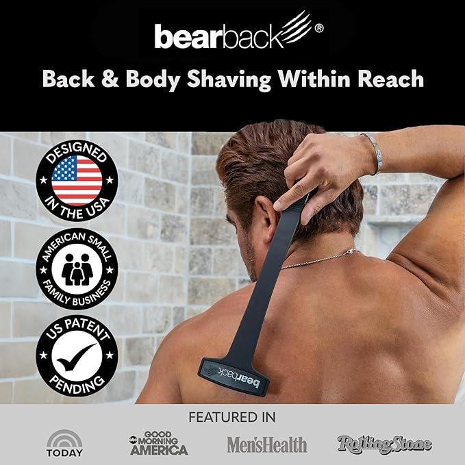 Bearback Back Shaver for Men – DIY Razor with Pivoting Triple Blades & Folding Handle – Wet or Dry Back & Body Hair Removal