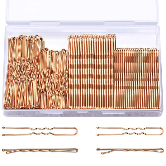TsMADDTs Hair Pins, 200 pcs Rose Gold Bobby U Shaped Hair Pins for Women Styling, Ballet Bun with Box, 2.4in & 2in