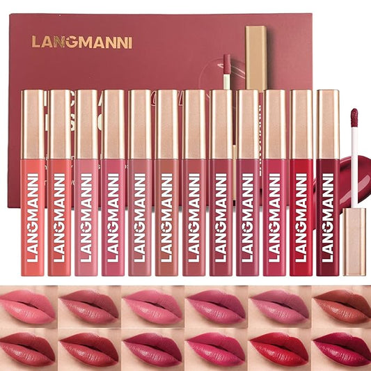 Jolilab 12 Colors Cream Texture Lip Gloss Set - Highly Pigmented, Long - Lasting, Moisturizing Makeup for Women（Set 12Color）