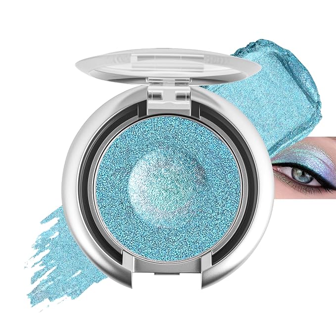 Glitter Eyeshadow,Multichrome Holographic Blue Shimmer Eye Shadow,Chameleon High Pigmente Sparkly Shadows Palette，Iridescent Metallic Eye Highlighter，Makeup for Rave，LongWear,02#
