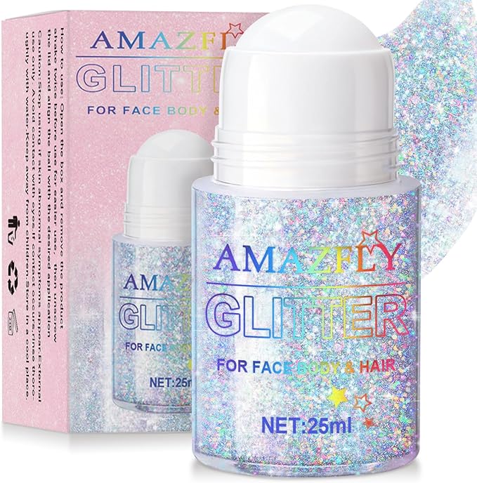 Roll-on Holographic Body Glitter Gel for Face and Hair, Chameleon Color Changing Glitter Gel Under Light, Chunky Mermaid Sequins Shimmer Makeup for Halloween Party Rave Accessories (Glint-Rainbow)