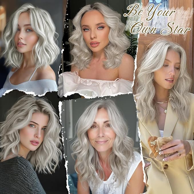 BARSDAR Short Wavy Silver Grey Clip in Hair Extensions - 12 Inch Gray Hair Extensions Clip in for Women - 6PCs Thick Soft Synthetic Clip-ins Hairpieces Daily - Silver Grey