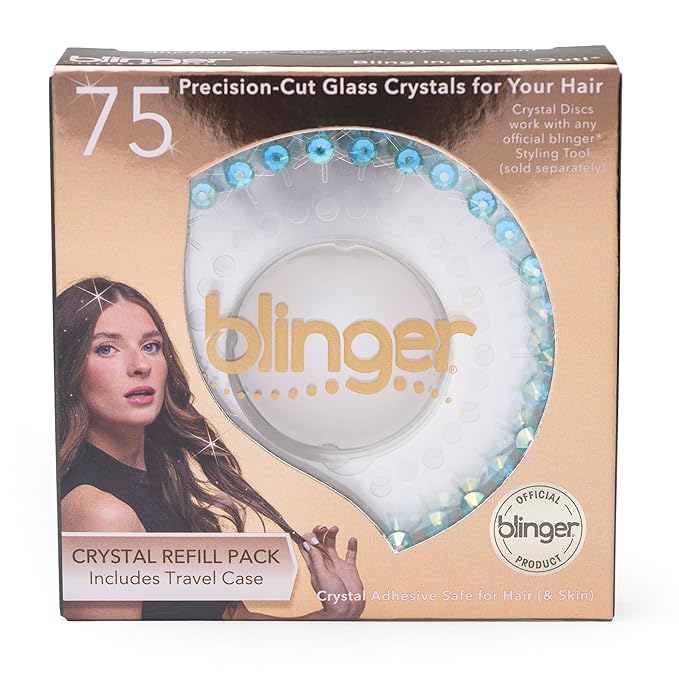 blinger® Shimmer Crystal Refill Pack – as seen on Shark Tank | 5 Discs – 75 Precision-Cut Glass Crystals | Hair-Safe Accessories | Styling Tool Not Included| Aquamarine 4 mm