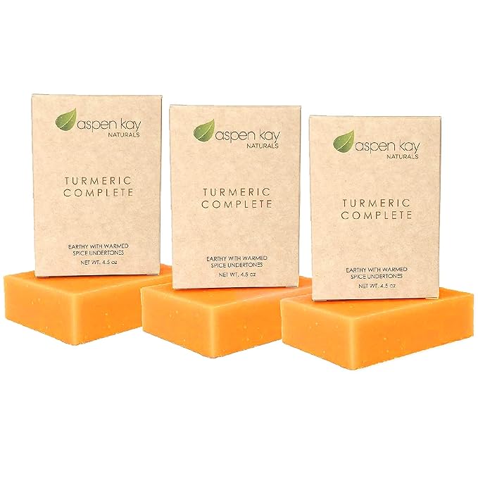 Aspen Kay Naturals Turmeric Soap for Face & Body - With Organic Shea Butter, Chamomile & Calendula - Gentle Turmeric Face Wash, All Skin Types, Made in USA (3 pack)