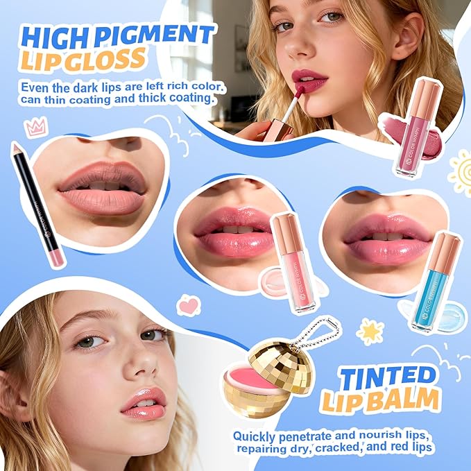 Color Nymph Makeup Sets For Teens Girls with Storage Box, All In One Girls Make up Kit for Girl Women Full Kit with Eyeshadow Blush Contour Highlighter Lipgloss Lipliner Eyeliner Lip Balm and Mirror