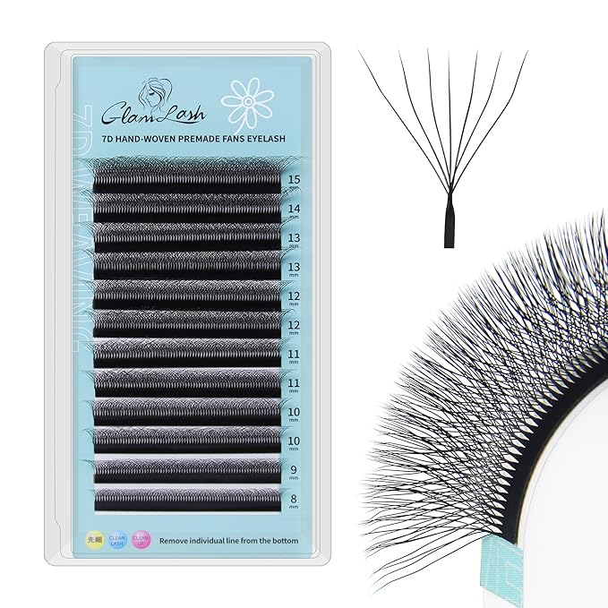 W Eyelash Extensions 7D Russian Volume Premade Fan Natural Soft Matte Black False Lashes Professional Salon Supplies(7D,0.07,D,12mm)