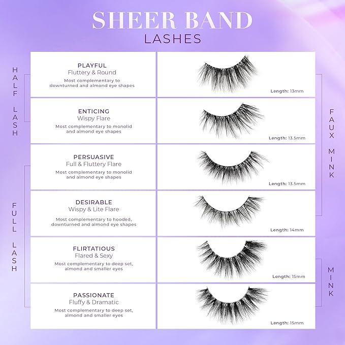 Lilly Lashes Sheer Mink Lashes, Volume & 3D Faux Mink, Clear Band, Reusable 20x, 15mm (Inviting)