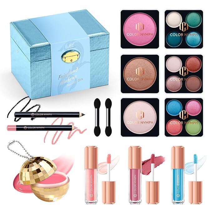 Color Nymph Makeup Sets For Teens Girls with Storage Box, All In One Girls Make up Kit for Girl Women Full Kit with Eyeshadow Blush Contour Highlighter Lipgloss Lipliner Eyeliner Lip Balm and Mirror