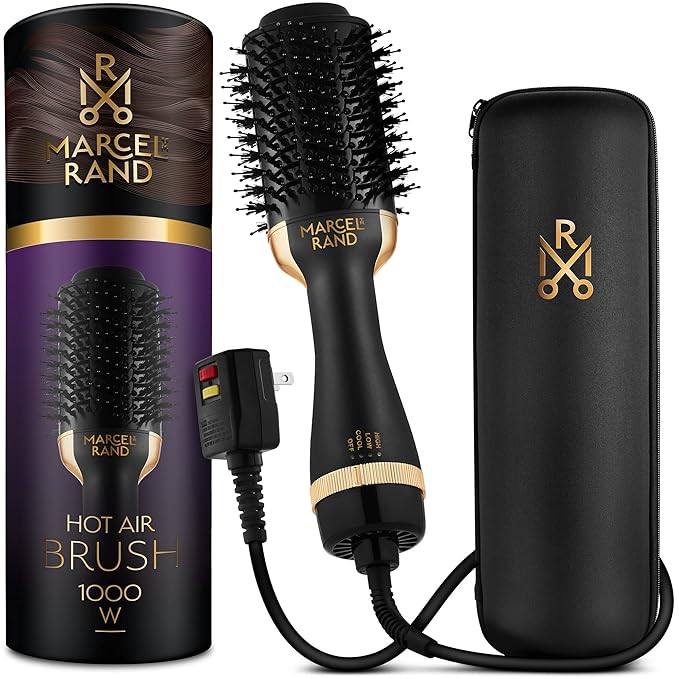 Professional 2 in 1 Volumizing Oval Hair Brush Dryer for Women, 75MM with Hard Travel Case and Premium Gift Box, Black & Gold