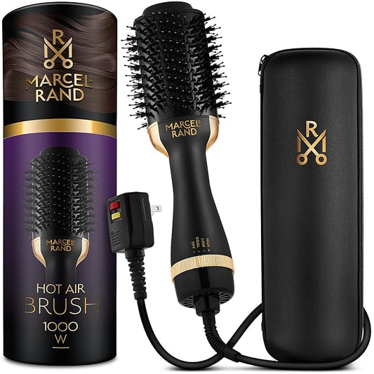 Professional 2 in 1 Volumizing Oval Hair Brush Dryer for Women, 75MM with Hard Travel Case and Premium Gift Box, Black & Gold