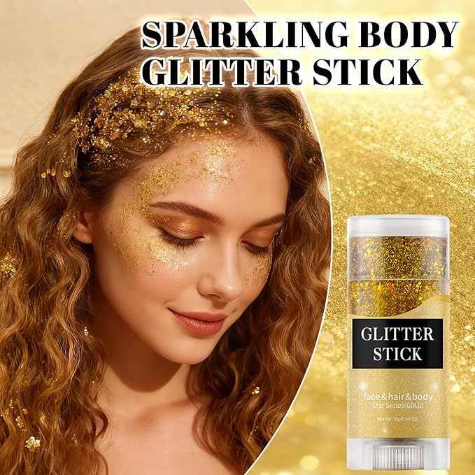 Face Body Glitter Stick,Holographic Sparkle Waterproof Hair Glitter Stick for Kids and Women for Party Singer Concert Rave Festival.(Gold)