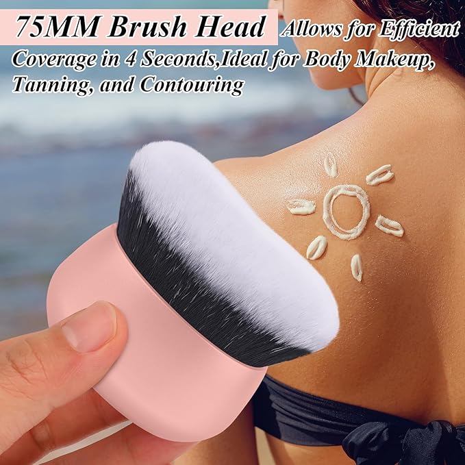 GloréBrochas 75MM Extra Large Self Tanner Kabuki Makeup Brush – Ultra Soft Dense Vegan Bristles for Body Makeup, Bronzer & Foundation–Applies Tanning Mousse, Lotion & Self Tanner–Pink, Wet & Dry