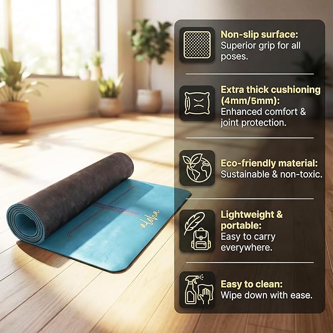 Aloha Bliss Premium Yoga Mat – 72” x 27 - Thick, Non-Slip & Durable | Sweat-Resistant, Lightweight & Portable | Perfect for Yoga, Pilates, Home Workouts, Gym & Studio Practice - Eco-Friendly