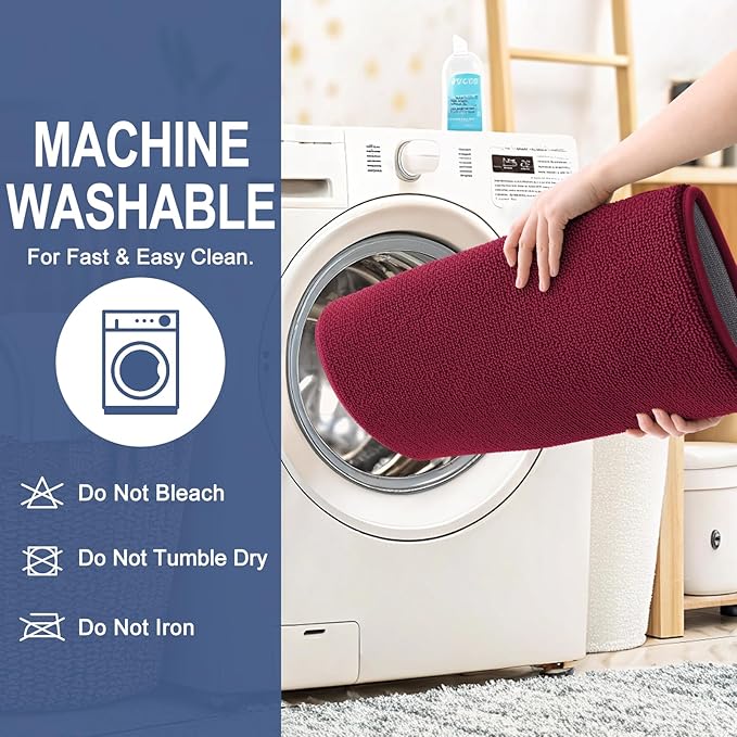 OLANLY Thick Memory Foam Bath Mat Rug 70x24, Extra Soft Absorbent Bathroom Rug, Quick Dry Bath Mats, Non-Slip, Machine Washable Carpet for Bathroom, Tub and Shower, Home Decor Accessories, Burgundy