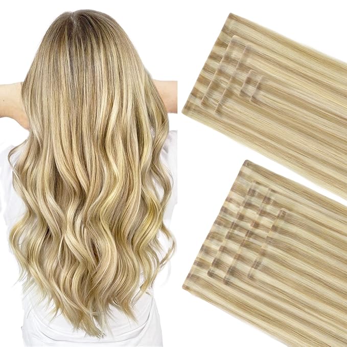 GOO GOO Invisi Edge Clip in Hair Extensions Set, 22inch 200g, 5pcs Injected Seamless PU Clip ins and 4pcs Classical PU Clip inss, Virgin Real Human Hair, #P16/22A