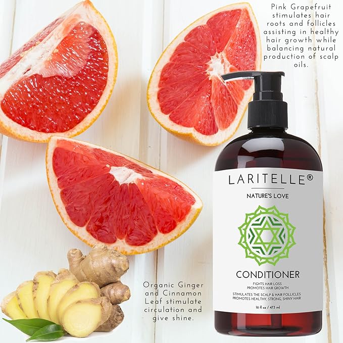 Laritelle Organic Hair Growth Set | Shampoo 17 oz + Conditioner 16 oz + Hair Loss Treatment 4 oz | Organic Quinoa + Keratin + Rosemary, Ginger & Grapefruit | NO GMO, SLS, Gluten, Parabens, Phthalates