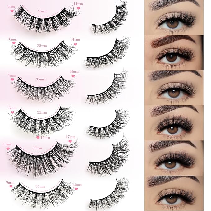 FARRED Lashes Natural False Eyelashes 6 Styles Wispy Strip Lash Pack 30 Pairs Cat Eye Fake Mink Eyelash Strips Short Fluffy Wispies Easy Lashes for Beginners Eye Lash Natural Looking for Daily Makeup