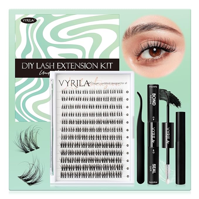 Lash Clusters Kit 0.05mm Individual Lashes, 3D Wispy Lashes, 0.1mm Super Thin Band Resuable Natural Lashes,D Curl Faux Mink Lashes,108pcs Lash Extension (Green Soul-D-0.05-8-16mix-Kit)