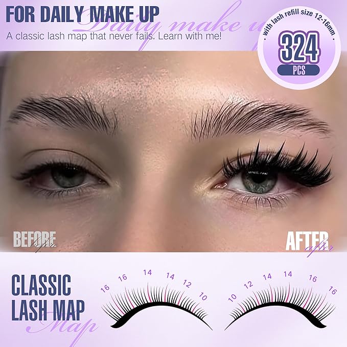 Focipeysa Eyelash Clusters with Spikes Lashes Clusters 10-18mm Wispy Eyelash Extensions 150D Clusters Eyelashes 324pcs Full Volume Lash Extension for DIY Natural or Dramatic Makeup